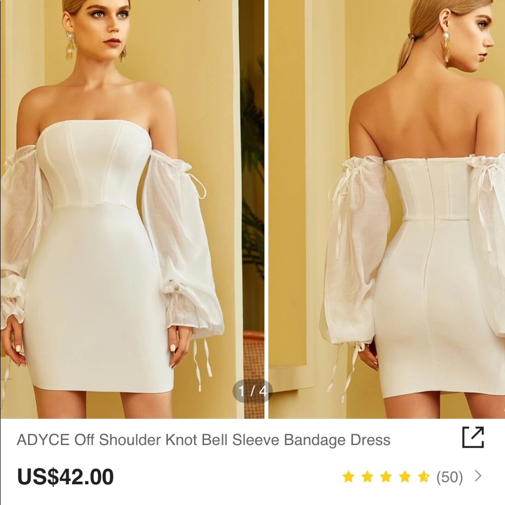 ADYCE Off Shoulder Knot Bell Sleeve Bandage Dress